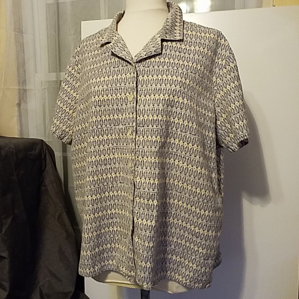Orvis linen cotton top blue leaves